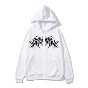 <b>Men's</b> <b>White</b> Zip up Hoodie 100% Cotton Winter Heat Transfer Logo Streetwear Long Sleeve <b>Sweatshirt</b> - Product Image 1