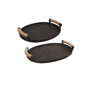 Plateau de service rond en métal galvanisé avec poignées en corde, style farmhouse, pour rangement décoratif et présentation alimentaire, pour usage domestique et hôtelier - Product Image 6