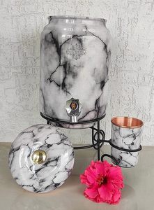 ตู้กดน้ำแก้วลายหินอ่อน ฝาและก๊อกทองแดง ใช้งานในครัวเรือนแบบแมนนวล - Product Image 2