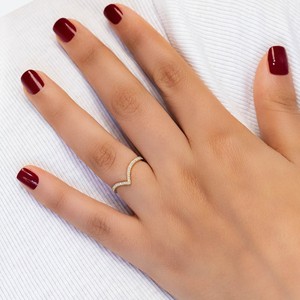 แหวนเพชรทองคำแท้รูปเชฟรอน: แหวนรูปตัว "V" แบบซ้อนได้ - Product Image 4