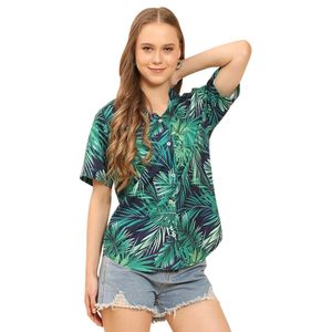 เสื้อเชิ้ตพิมพ์ลายดอกไม้สไตล์ฮาวายสำหรับผู้หญิง เสื้อลำลองสำหรับวันหยุด คอวี แขนสั้น ติดกระดุม เสื้อชายหาด - Product Image 2