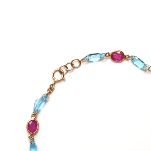 Natural <b>Red</b> Ruby and Swiss Blue Topaz Station <b>Bracelet</b> in Solid 18K Yellow Gold Marquise Gemstone Luxury Fine Jewelry - Product Image 2