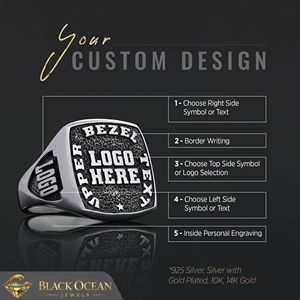 Anillo Escolar BOJ 006, Anillo de Graduación Universitario Personalizado de Plata con Diamantes, Unisex, Anillo de Clase, Regalo para Fiestas y Eventos - Product Image 4