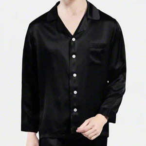 Pyjamas en satin pour hommes, design de mode de luxe, 100% soie noire biologique, vêtements de nuit en soie pure de haute qualité, vente en gros - Product Image 1