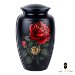 Urna Funeraria de Estilo Europeo con Rosa Negra y Diseño Floral Rojo para Cenizas de Adultos, Ecológica y Personalizable - Product Image 2