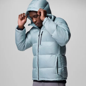 <b>Men's</b> Light Blue Hooded <b>Puffer</b> Jacket Windproof Casual Winter <b>Coat</b> Regular Fit Zipper Closure Solid Color Canvas <b>Long</b> - Product Image 4
