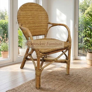Modern Rattan <b>Dining</b> <b>Chair</b> with Armrests Minimalist Design Eco-Friendly Indoor Outdoor Furniture Stable Rattan Legs Home Decor - Product Image 5