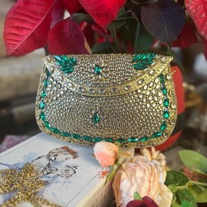 Pochette de Soirée Vintage Royale en Métal Ornée de Kundan, Sac de Rangement de Luxe Ethnique pour Mariage et Fêtes, Sac à Main Tendance - Product Image 4