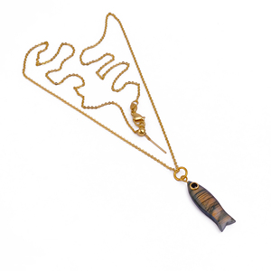 Collier en labradorite sculpté à la main, pendentif poisson en pierre précieuse, plaqué or, bijoux faits main, bijoux unisexes - Product Image 2