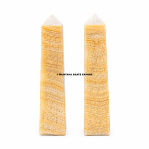 Tour de cristal de quartz calcite citronnée naturelle, rare, de guérison, gravée, à 4 facettes, polie, pour décoration Feng Shui - Product Image 3