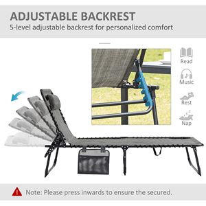 Chaise longue pliable grise avec dossier réglable sur 5 niveaux, poche latérale, maille respirante, pour piscine et jardin, en fer - Product Image 4