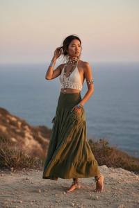 กระโปรงแม็กซี่ชายหาดสำหรับผู้หญิง ผ้าฝ้ายออร์แกนิค ทรงระบายหลายชั้น พลิ้วไหว สไตล์โบฮีเมียน กระโปรงยาวสำหรับฤดูร้อน ชุดเดรสยาวสำหรับฤดูร้อน - Product Image 3