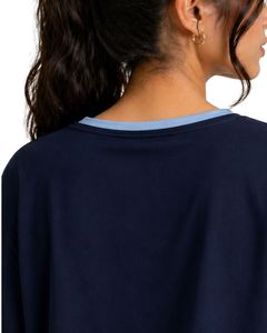 Navy Blue Women Oversized T Shirt Casual Crew Neck Short Sleeve Contrast Trim Loose Fit Soft Breathable Summer Streetwear <b>Top</b> - Product Image 2