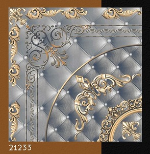Azulejo Cerámico Brillante con Medallón Dorado Royal Tufted 400x400mm, Azulejo de Piso Brillante Plateado y Dorado de Lujo Estilo Barroco 400x400mm - Product Image 3