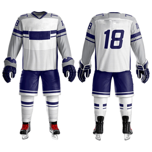 Custom Sublimation Ice Hockey Jersey <b>Set</b> Professional <b>White</b> and Navy Blue Team Uniform with Matching Socks and Gloves - Product Image 1