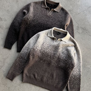 Pull en mohair à col rabattu, imprimé numérique, déchiré, vintage, personnalisé, court, sans couture, en cachemire, surdimensionné, ample, en tricot, fourrure, coton pour homme - Product Image 2