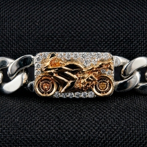 IGI Certified Motorcycle Link Diamond Bracelet in PT950 Platinum & 18K Gold Luxury <b>Men</b> Jewelry - Product Image 2