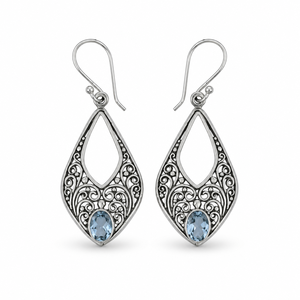 Pendientes Finos Facetados de Topacio Azul Natural en Plata de Ley 925 BER-24, Joyería India Personalizada OEM ODM de Marca Privada para Mujer - Product Image 1
