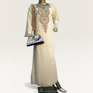 Yellow Luxury Embroidered Kaftan <b>Dress</b> with <b>Silver</b> Ornate Neckline for Women Wedding Party Wear - Product Image 4