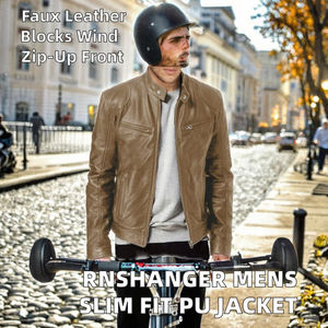 Veste décontractée en PU pour homme RNSHANGER, coupe slim, courte, à revers, fermeture éclair, coupe-vent, printemps - Product Image 5