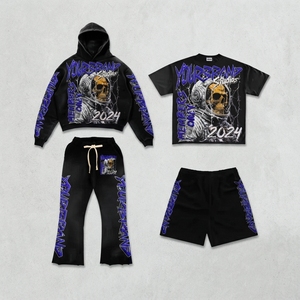YOURBRAND Studios Tracksuit Set Black Hoodie <b>T</b>-<b>Shirt</b> Pants Shorts <b>Skull</b> Print 2024 Streetwear Unisex Adult Full Length Loose Fit - Product Image 6