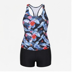 Women's Floral Print Racerback Tankini Set With Shorts Quick Dry Swimwear Two Piece Beachwear - Product Image 6