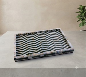 Plateau décoratif rectangulaire moderne en os, style Art Déco floral, avec motifs Anniversaire et Jour de naissance - Product Image 1