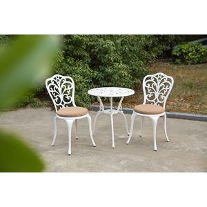 Best Choice Products 3 piezas al aire libre resistente a la oxidación de aluminio fundido Patio Bistro Set Juegos de jardín en blanco - Product Image 5