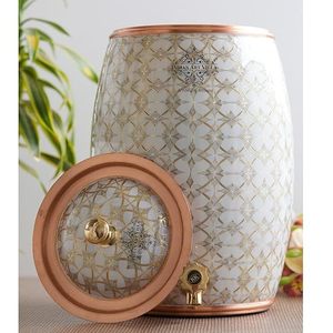 Distributeur d'eau chaude et froide en cuivre Craft India Overseas, couleur or blanc avec robinet à motif floral, réutilisable pour usage domestique - Product Image 3