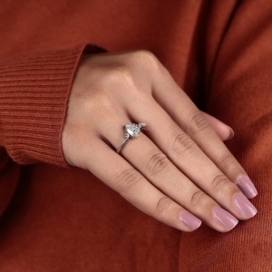 Custom Pear Cut Lab Grown Diamond Engagement Ring 14K 18K Gold Pear Solitaire Ring Round Diamond Promise Ring Wedding Jewelry - Product Image 5
