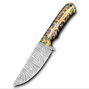 มีดเหล็กดามัสกัส 58 HRC ใบมีดแบบ Fixed Blade ปลายแหลม สำหรับล่าสัตว์และตั้งแคมป์ ด้ามจับรูปทรงกรวยสน รับผลิตแบบ ODM/OEM ปรับแต่งได้ เกรดอุตสาหกรรม/DIY - Product Image 1