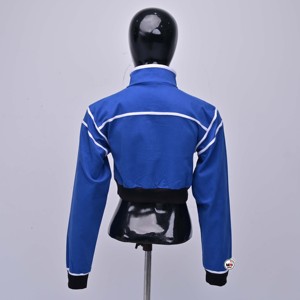 เสื้อแจ็คเก็ตครอปผู้หญิงสีน้ำเงินแบบใหม่ แขนยาว คอตั้ง ซิปด้านหน้า ตัดต่อสี ระบายอากาศได้ดี ผลิตจากโพลีเอสเตอร์ ความยาวสั้น - Product Image 2