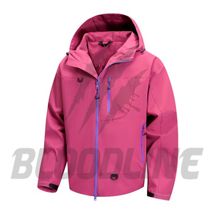 Light Blue Hooded <b>Jacket</b> Full Sleeve Windproof Unisex Winter Wear Printed Polyester Coat - Product Image 4