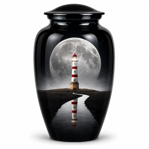 Autocollant commémoratif de luxe rouge et gris LightHouse avec urne funéraire en émail pour cendres humaines - Product Image 3