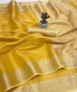 NEW ARRIVAL BANARASI <b>TISSUE</b> SILK WEAVING ZARI WORK FLOOR-LENGTH SAREE UNSTITCHED BLOUSE ETHEIC FESTIVE WEAR QUICK DRY <b>WEDDING</b> - Product Image 5
