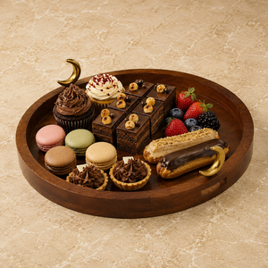 Bandeja Redonda de Madera de Mango Premium con Asas en Forma de Media Luna, Diseñada para Servicios Elegantes en Ramadán y Presentaciones de Lujo - Product Image 2