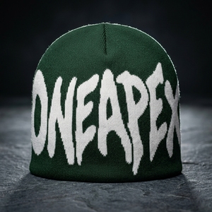 Dark Green White Graphic Knit Beanie Hat Custom Logo Ribbed <b>Winter</b> <b>Cap</b> Unisex Streetwear Fashion Headwear Wholesale OEM Factory - Product Image 1