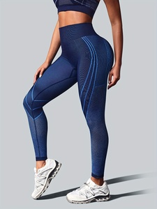 High Waisted Seamless Yoga <b>Leggings</b> With Geometric Mesh <b>Pattern</b> Four-Way Stretch Full Length Pants For Women - Product Image 3