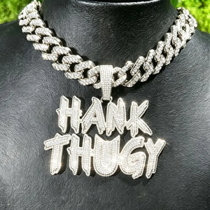 Custom Wholesale Hip Hop Jewelry Rhodium Plated 925 Sterling <b>Silver</b> VVS Moissanite Cursive <b>Initial</b> Letter <b>Pendant</b> Unisex - Product Image 6