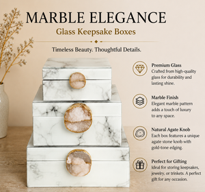 Coffret de rangement pour bijoux en verre blanc marbré avec bouton en agate naturelle, finition lisse, décoratif, pour souvenirs et organisation de la coiffeuse - Product Image 6