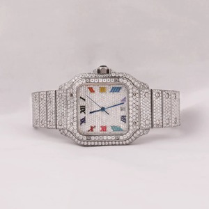 Reloj de Pulsera de Lujo para Hombre, Totalmente Personalizado, con Correa Blanca, Esfera con Fecha y Diamantes Moissanite - Product Image 1