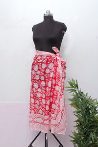 Women Summer Cotton <b>Sarong</b> Red Floral Beach <b>Wrap</b> Lightweight Pareo Boho Cover Up Stylish Resort Wear <b>Sarong</b>. - Product Image 3