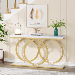 Modern <b>Marble</b> <b>Console</b> <b>Table</b> Gold Metal Base Contemporary Entryway Living Room Furniture 55.11" Long Stable Design - Product Image 4