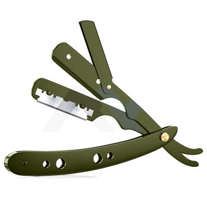 Navajas de Barbero Profesionales Personalizables con Bloqueo Oscilante, Cuchilla Única de Borde Recto, Color Verde, Herramientas de Afeitado de Acero Inoxidable - Product Image 1