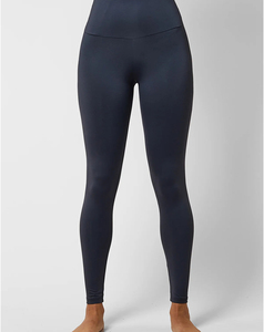 Leggings taille haute pleine longueur de couleur unie pour femme, en tricot extensible, spandex et nylon, respirants, confortables, toutes saisons, style basique - Product Image 4