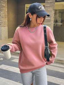 เสื้อสเวตเชิ้ตคอกลมสีชมพูขนาดใหญ่พิเศษสำหรับผู้หญิง ผ้าฝ้ายฟลีซ ทรงหลวม ไหล่ตก แขนยาว สไตล์ลำลอง สตรีทแวร์ - Product Image 2