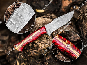 มีดดาบเหล็กดามัสกัส ลายบิดเกลียว ความแข็ง 58 HRC คมกริบ ใบมีดแบบฟิกซ์ ด้ามจับทรงกรวยสน สำหรับตั้งแคมป์ กิจกรรมกลางแจ้ง และล่าสัตว์ - Product Image 5