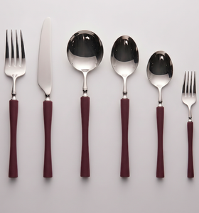 Modern Stainless Steel Flatware Set With Burgundy <b>Plastic</b> Handles High <b>Mirror</b> Polish Dishwasher Safe Wedding Dinnerware - Product Image 1