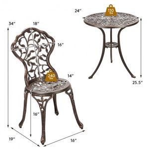 Conjunto de Muebles de Jardín de Aluminio Fundido de 3 Piezas para Patio Exterior, Balcón o Terraza - Product Image 3