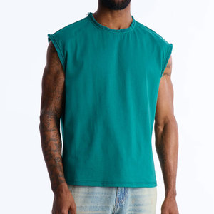 <b>Men</b> Distressed Sleeveless Arm Collar Fashionable <b>Singlet</b> Solid Color Hot Selling Muscle Fit Comfortable Boxy Trendy Tank Top - Product Image 1